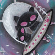 Black Alien Space Cats Art Print