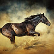 Black Stallion Horse Galloping Like A Devil Art Print