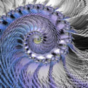 Blue And Silver Fractal Spiral Art Print