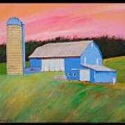 Blue Barn At Sunrise Art Print