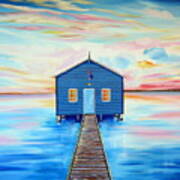Blue Boat Shed By The Swan River Perth Art Print