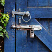 Blue Door Lock And Bolt Art Print