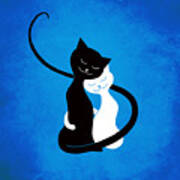 Blue Love Cats Art Print