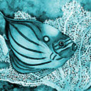 Blue Ring Angelfish In Blue Art Print