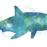 Blue Watercolor Shark- Art By Linda Woods Art Print