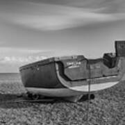 Boat On The Beach In B And W Art Print