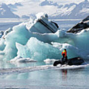 Boat Tour In Glacial Lagoon Art Print