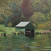 Boathouse On Langwater Pond Art Print