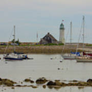 Boats By Scituate Lighthouse Art Print