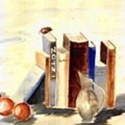 Books on the Desk - A Still Life Watercolor Painting by Eleanor Robinson -  Pixels