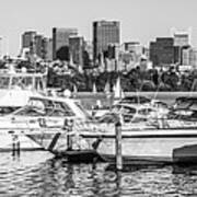 Boston Skyline Black And White Panoramic Photo Art Print