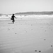 Boy On The Beach - Portmarnock, Ireland - Black And White Street Photography Art Print