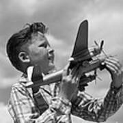 Boy With Model Airplane, C. 1940s Art Print
