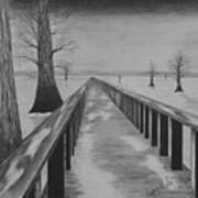 Bridge Across Frozen Lake Art Print