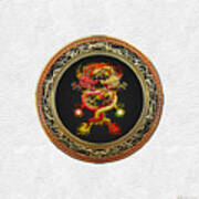 Brotherhood Of The Snake - The Red And The Yellow Dragons On White Leather Art Print