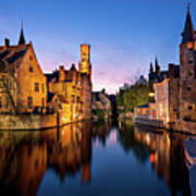 Bruges Canals At Blue Hour Art Print