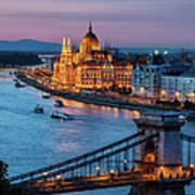 Budapest City At Dusk Art Print