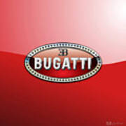 Bugatti - 3 D Badge On Red Art Print