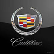 Cadillac - 3 D Badge On Black Art Print