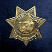 California Highway Patrol  -  C H P  Police Officer Badge Over Blue Velvet Art Print