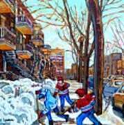 Canadian Art Street Hockey Game Verdun Montreal Memories Winter City Scene Paintings Carole Spandau Art Print