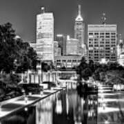 Canal Walk To Indianapolis Indiana's Skyline - Black-white Art Print