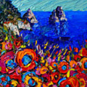 Capri Faraglioni Italy Colors Modern Impressionist Palette Knife Oil Painting By Ana Maria Edulescu Art Print