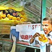 Caribbean Scenes - Obama Eats Doubles In Trinidad Art Print