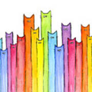 Cat Rainbow Watercolor Pattern Art Print