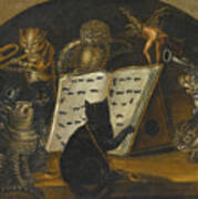Cats Being Instructed In The Art Of Mouse-catching By An Owl Art Print