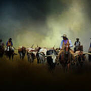 Cattle Drive At Dawn Art Print