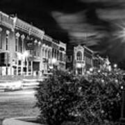 Central Avenue Lights - Bentonville Arkansas Skyline - Black And White Art Print