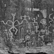 Chaco Canyon Petroglyphs Black And White Art Print
