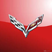 Chevrolet Corvette - 3d Badge On Red Art Print