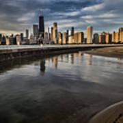 Chicago Beach And Skyline With A Person For Scale Art Print
