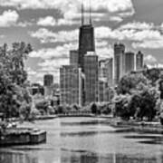 Chicago Lincoln Park Lagoon Black And White Art Print