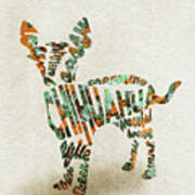 Chihuahua Watercolor Painting / Typographic Art Art Print