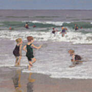 Children Playing In Surf Art Print