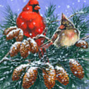 Christmas Cardinals #1 Art Print