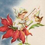 Christmas Illustration 274 - Small Kid On Red Flower Art Print