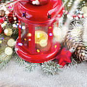 Christmas Red Lantern Art Print