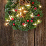 Christmas Wreath With Lights Art Print