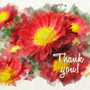 Chrysanthemum Flowers Watercolor Thank You Card Art Print