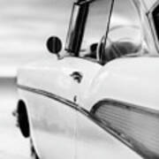 Classic 57 Chevy Bel Air At The Beach Black And White Art Print