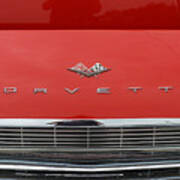 Classic Car 1961 Red Corvette Emblem Art Print