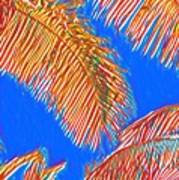 Coconut Palms In Red And Blue Art Print