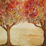 Colorful Autumn Twin Trees Art Print