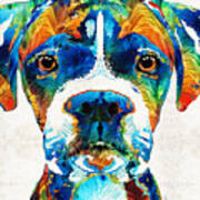 Colorful Boxer Dog Art By Sharon Cummings Art Print