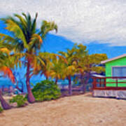 Conch Key Green Cottage With Sun Face Art Print