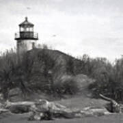 Coquille River Lighthouse Oregon Black And White Giclee Art Print Art Print